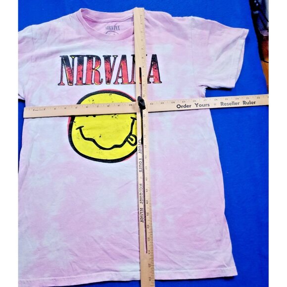 Nirvana T-Shirt Men's Small Short Sleeve Music Smiley Graphic Tie Dye Pink - Picture 5 of 14